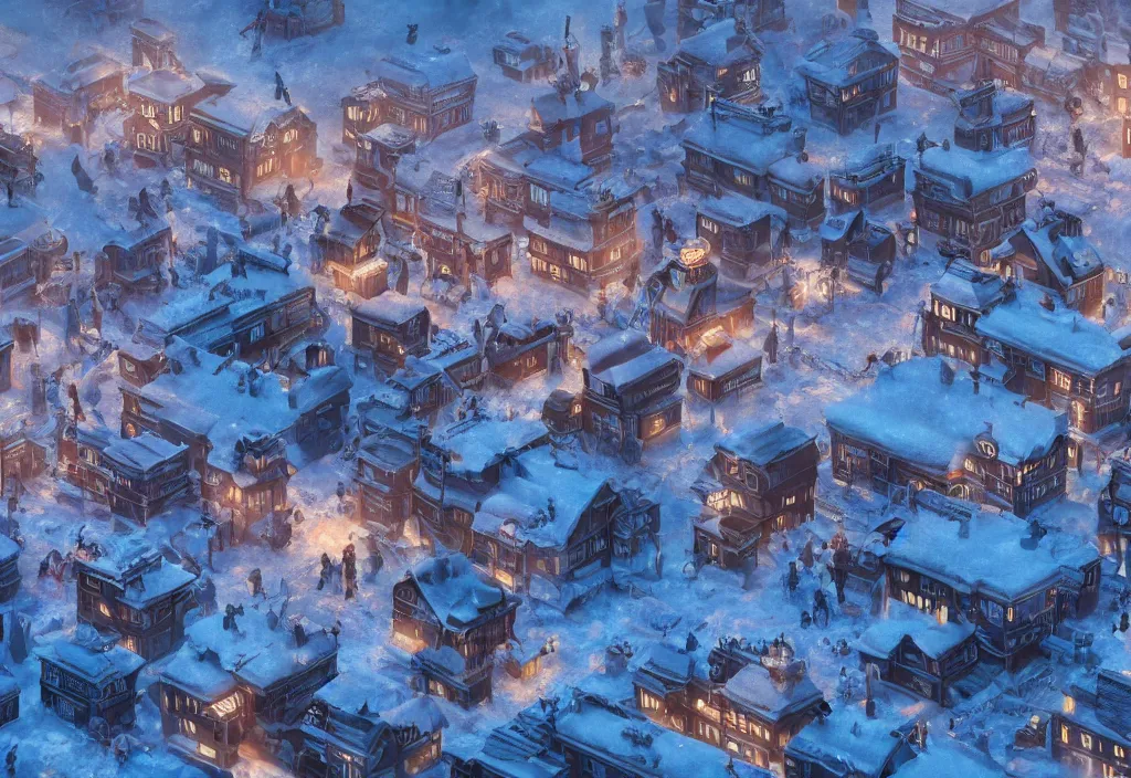 Image similar to accidentally wes anderson award - winning photograph of a frozen frostpunk city, art by greg rutkowsky, trending on artstation, cinematic lighting, filmic grain, golden hour, detailed, 4 k