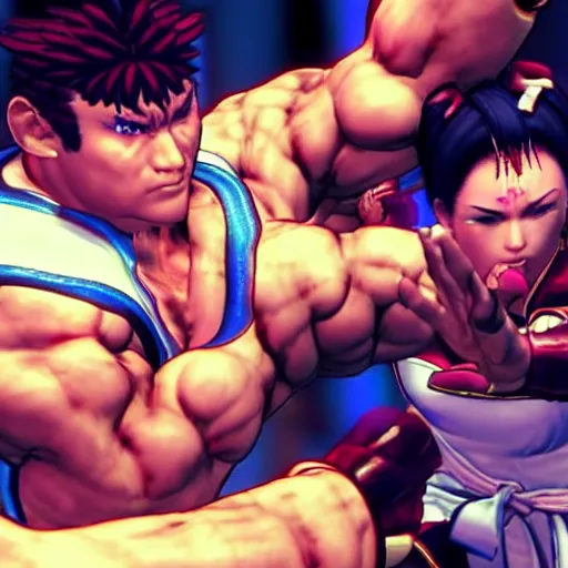 Prompt: chun li fighting ryu in street fighter v