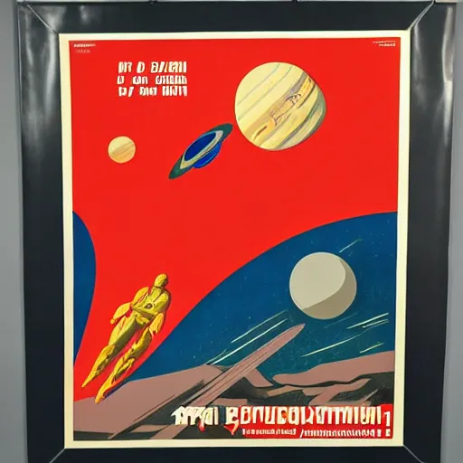 Prompt: soviet propaganda poster of colonization of the solar system