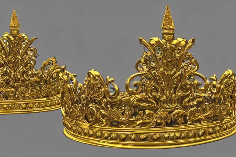 Prompt: ornate crown, 3d render ornate crown, dark background, octane render, unreal engine 5 3d render