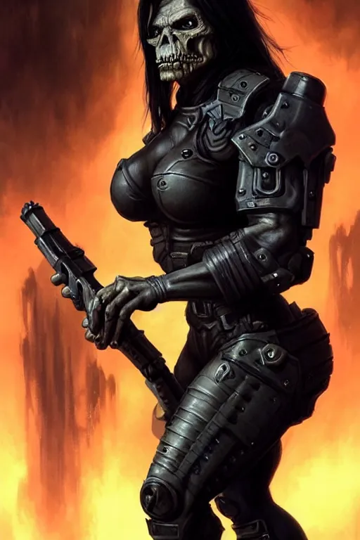 Image similar to gina carano as an ork with prothesis metallic left arm, casual black clothing, muscular, realistic proportions, casual pose, large portrait, sci - fi, shadowrun, rpg character, gun, digital painting, artstation, concept art, smooth, 8 k frostbite 3 engine, ultra detailed, art by artgerm and greg rutkowski and magali villeneuve