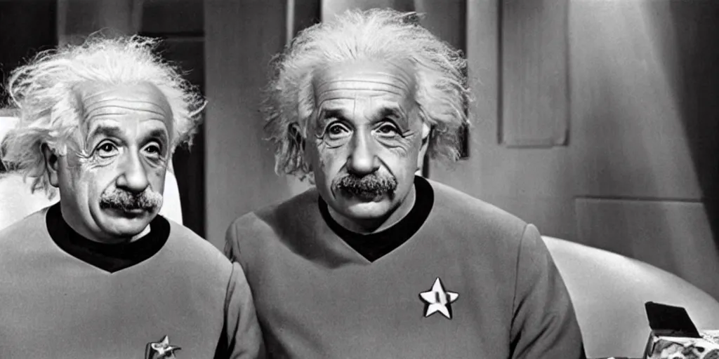 Image similar to Albert Einstein in a scene from Star Trek the original series