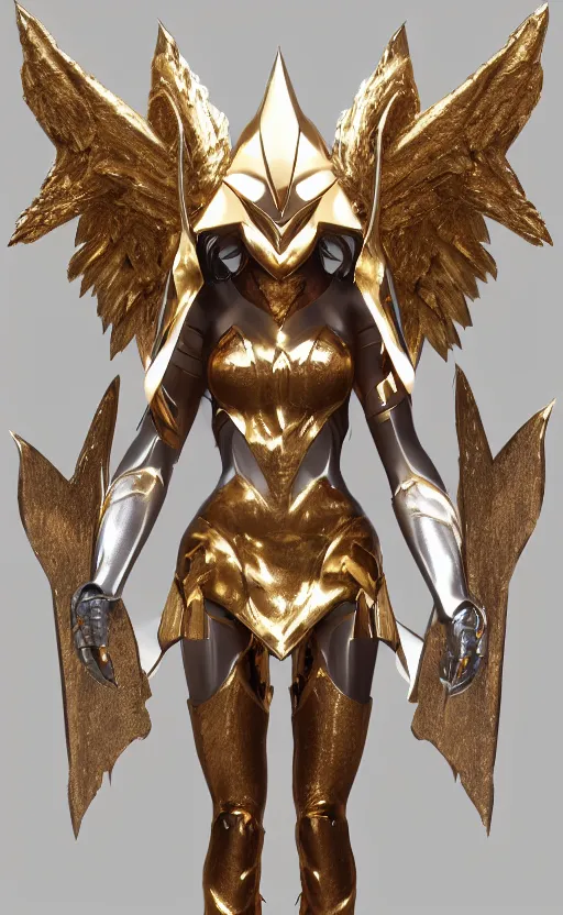 Image similar to Concept art, angel knight girl in golden and silver armor adorned with sapphire gems, artstation trending, octane render, cinematic, highly detailded