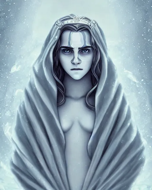 Image similar to portrait of a white marble statue adorned with silver and diamonds of emma watson as a white walker from game of thrones, digital art by studio ghibli, beautiful, cute, anime artstyle, amazing lighting