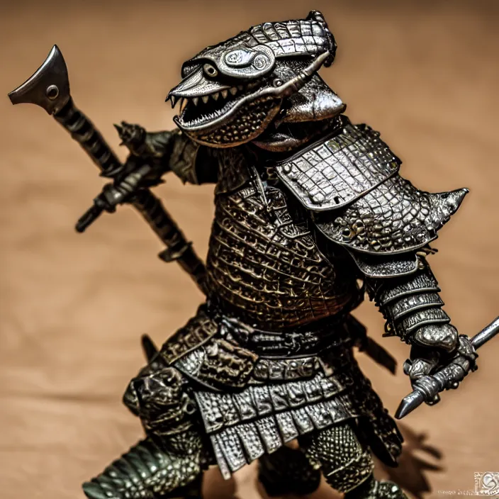 Image similar to photo of a warrior with crocodile themed armour. extremely detailed. dslr. 8 5 mm.