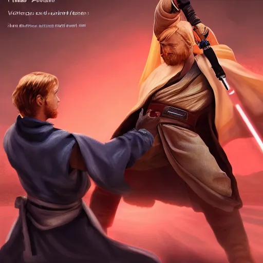 Image similar to obi wan vs anakin, dramatic!, trending on artstation,