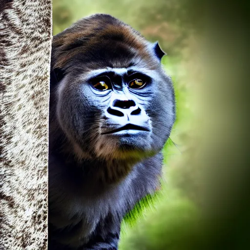 Image similar to a feline cat - gorilla - hybrid, animal photography