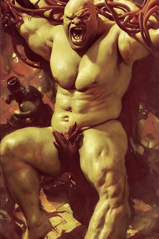 Image similar to portrait of morgan aste as huge hulking supervillain with tentacles for arms, sergey kolesov, lawrence alma tadema, norman rockwell, greg staples, wayne barlow, jacob collins, tom lovell, frank schoonover, neville page