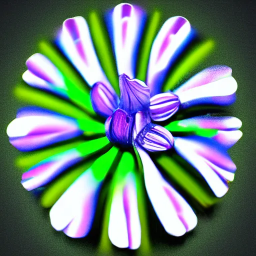 Image similar to a metallic iris flower, cybertronic, shiny