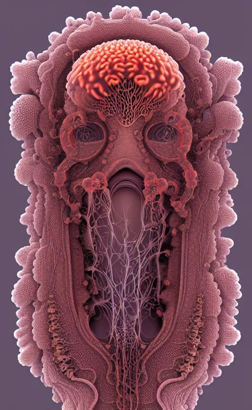 Image similar to portrait intricate mask, eagle coral, jelly fish, mandelbulb 3 d, fractal flame, octane render, cyborg, biomechanical, futuristic, by ernst haeckel