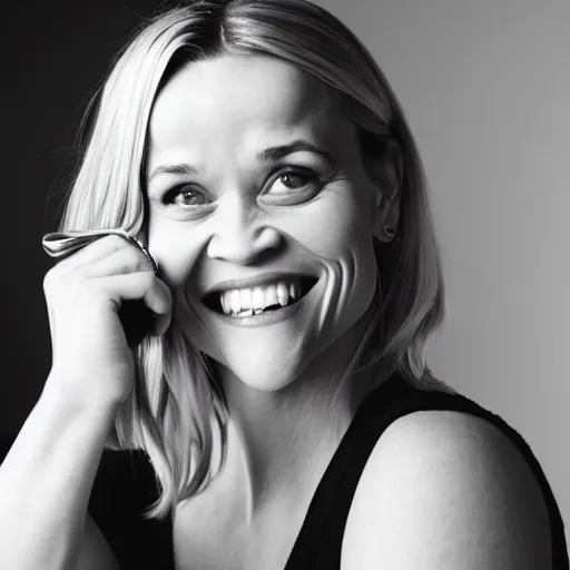 Image similar to reese witherspoon, holding a spoon, wooden spoon, cutlery, photography, smiling, portrait, soft focus