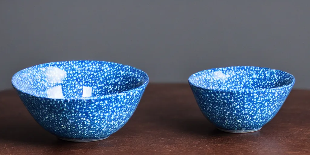 Image similar to blue speckled fukuoka bowl, studio lighting