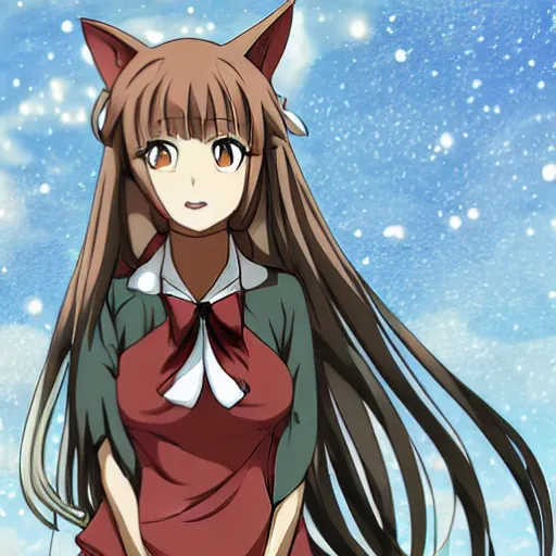 Image similar to horo the wise wolf, female anime character art, spice and wolf