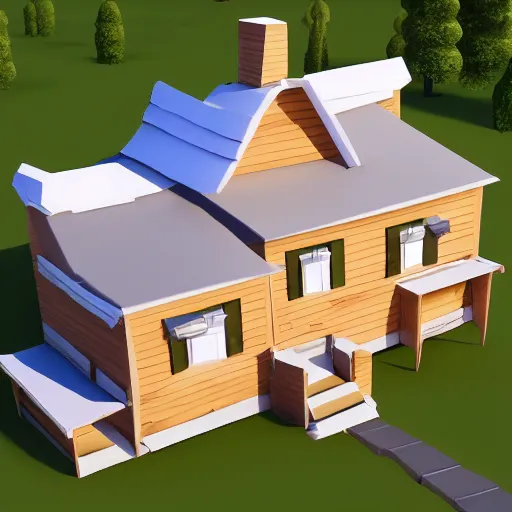 Prompt: a low poly wooden house on the white empty background, unreal engine, 3d mobile game