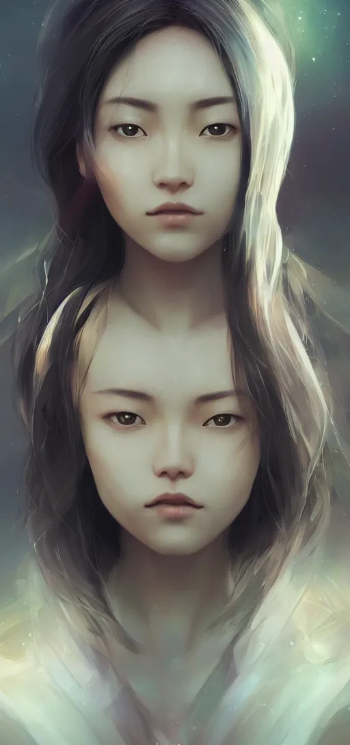 Prompt: a beautiful Tibetan woman, innocent, somber white eyes, long, gentle lighting, on a small space shuttle, futuristic, dim lighting, digital art by Makoto Shinkai ilya kuvshinov and Wojtek Fus, digital art, concept art,