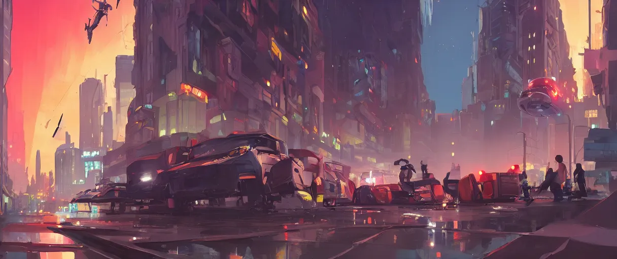 Prompt: concept art of one rescue robot, disaster in the city at night, art gta 5 cover, official fanart behance hd artstation by jesper ejsing, by rhads, makoto shinkai and lois van baarle, ilya kuvshinov, ossdraws, victo ngai, andreas rocha, john harris