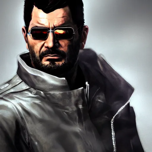 Image similar to Adam Jensen from Deus Ex as a GTA character, by Cedric Peyravernay, highly detailed, hyperrealism, excellent composition, cinematic concept art, dramatic lighting, trending on ArtStation