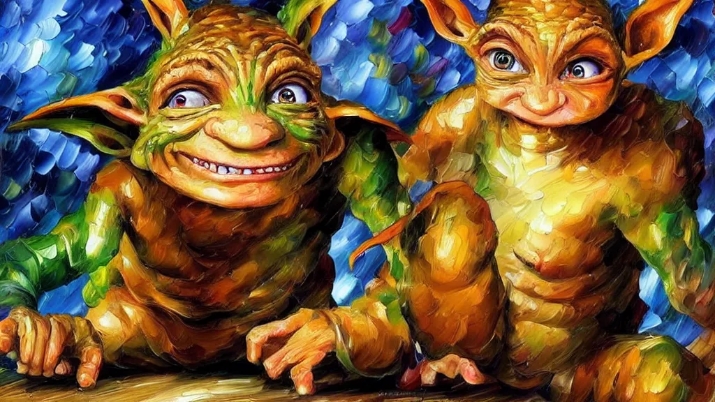 Image similar to A beautiful, highly detailed, very realistic oil painting of a goblin oil painting by Afremov.