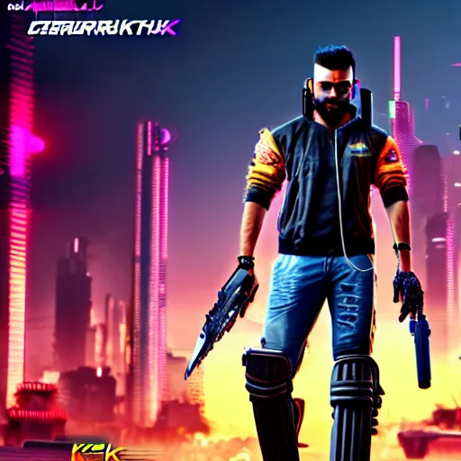 Image similar to Virat Kholi, in CyberPunk 2077, reimagined as a cyberpunk dystopia, 4k highly detailed digital art 4k highly detailed digital art