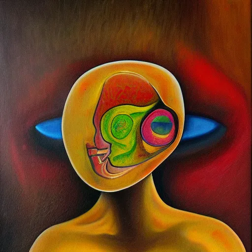 Prompt: psychotic mind on nirvana, surrealism, oil on canvas, masterpiece, award - winning