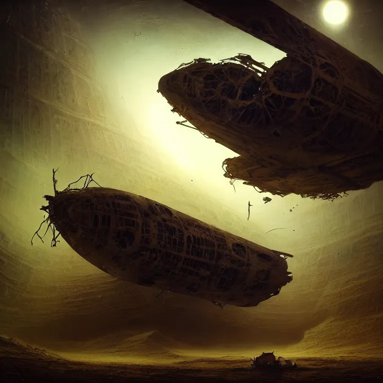 Image similar to surreal painting of crashed egyptian spaceship overgrown by jungle, soft grainy bloom lucid dream - like atmosphere, harsh flash photo at night, baroque painting, perfect composition, detailed octane render trending on artstation, 8 k artistic photography, volumetric cinematic perfect light, chiaroscuro, masterpiece, raphael, caravaggio, beksinski, rutkowski, beeple