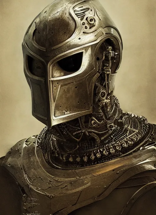 Prompt: portrait of king arthur knight cyborg, geomatric art, modern fine art, fractal, intricate, elegant, highly detailed, digital photography, subsurface scattering, by jheronimus bosch and frank miller and greg rutkowski,