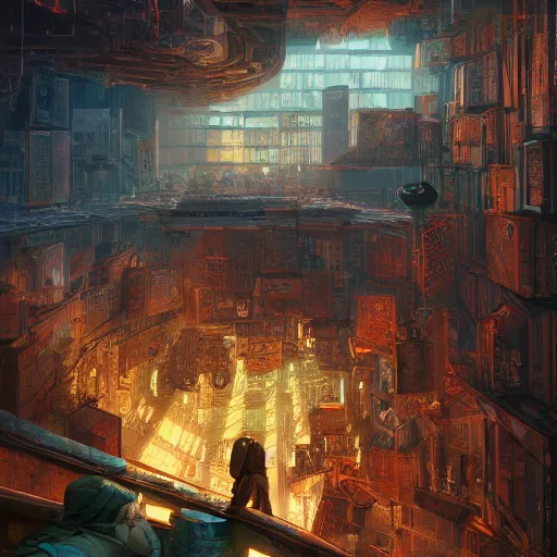 Image similar to Just living in the database as the madness of the system grows by Andrei Riabovitchev, Marc Simonetti, and Sakimi chan, rendered in hyperdetailed Ultra HD, trending on ArtStation, luminous,