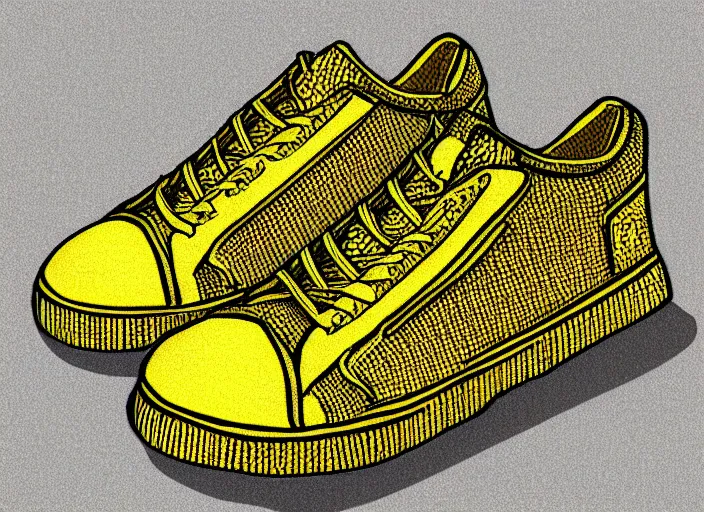 Image similar to sneaker concept, wth short golden lines, yellow details, highly detailed, digital art, sharp focus, trending on art station, anime art style