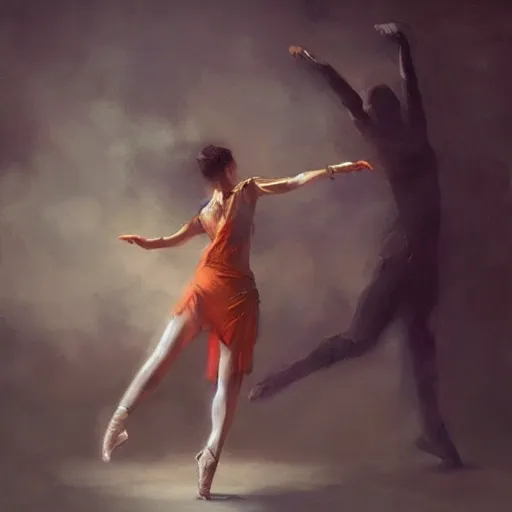 Image similar to oil painting dancer woman with dancer men, herb rose, by greg rutkowski, artstation