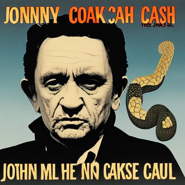 Prompt: album cover for Johnny Cash: The Snake Oil Tapes, album art by René Magritte, snake oil album, snakes, quack medicine, no text
