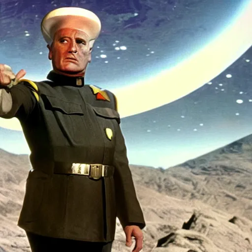 Image similar to A still of Mussolini in Star Trek, colour photo