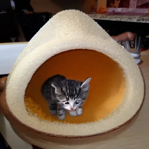 Image similar to kitten living inside a sandwish, hyper detailed