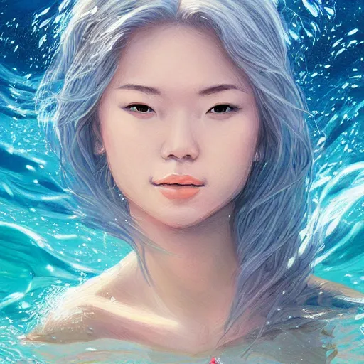 Image similar to Portrait of a woman swimming in the ocean by Rossdraws, highly detailed, ultra detailed, ultra realistic, trending on artstation