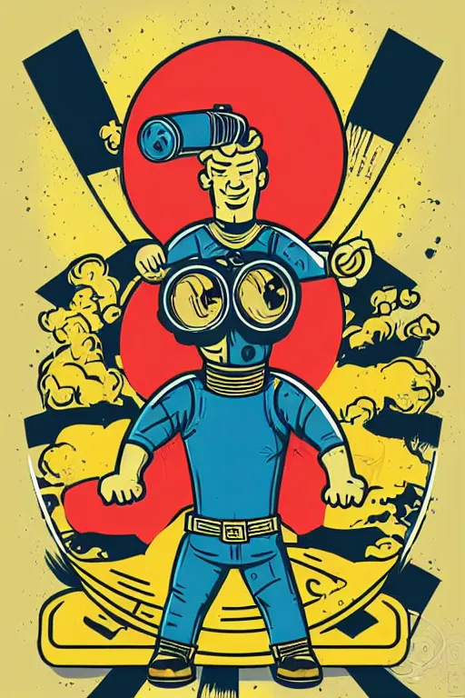 Image similar to fallout 7 6 retro futurist illustration art by butcher billy, sticker, colorful, illustration, highly detailed, simple, smooth and clean vector curves, no jagged lines, vector art, smooth andy warhol style