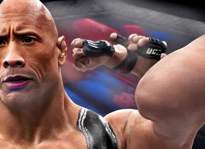 Image similar to dwayne the rock johnson in the ufc, 4 k, photorealistic