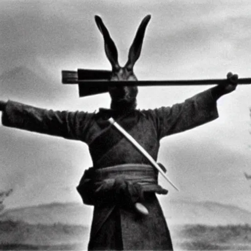 Image similar to of a rabbit samurai in the film seven samurai, film still