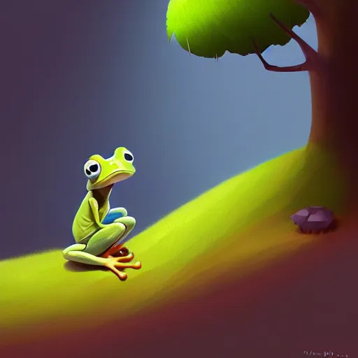 Prompt: goro fujita illustration a young little frog in the jungle by goro fujita, painting by goro fujita, sharp focus, highly detailed, artstation