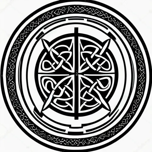 Prompt: graphic vector design of ancient christian trinity seal, black and white, trinity, celtic, catholic, old testament medallion, circular, intricate,