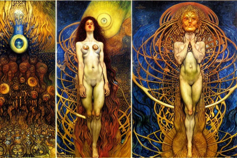 Image similar to Divine Chaos Engine by Karol Bak, Jean Delville, William Blake, Gustav Klimt, and Vincent Van Gogh, symbolist, visionary