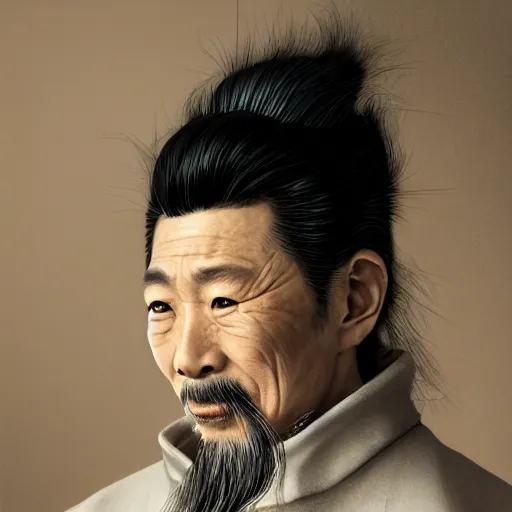 Image similar to portrait painting of a 6 0 year old kind handsome chinese taoist priest, like liangchao wei, silver ponytail hair, amiable by wenjun lin, irakli nadar, bright colors, octopath traveler, wenjun lin, unreal engine 5 highly rendered, global illumination, radiant light, detailed and intricate environment