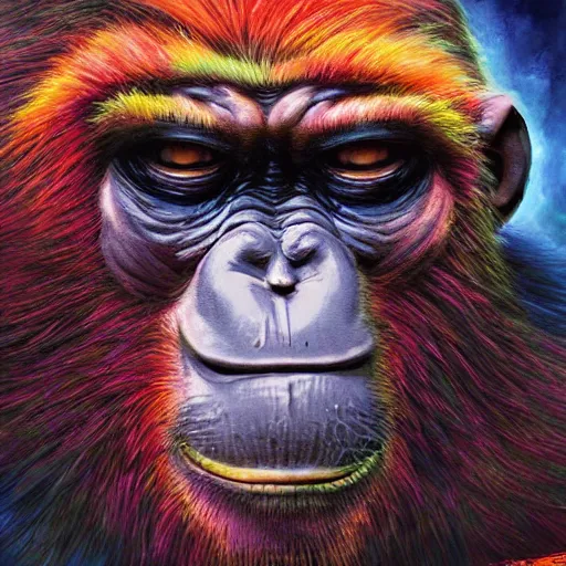 Image similar to an elderly ape monster in a retirement home, colorful, digital art, fantasy, magic, trending on artstation, ultra detailed, professional illustration by basil gogos