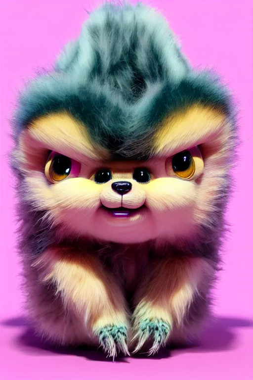 Image similar to high quality 3 d render hyperrealist very cute multicolor stripped fluffy! tarantula cat hybrid highly detailed, vray smooth, in the style of detective pikachu, hannah yata charlie immer, dramatic pink light, low angle, uhd 8 k, sharp focus