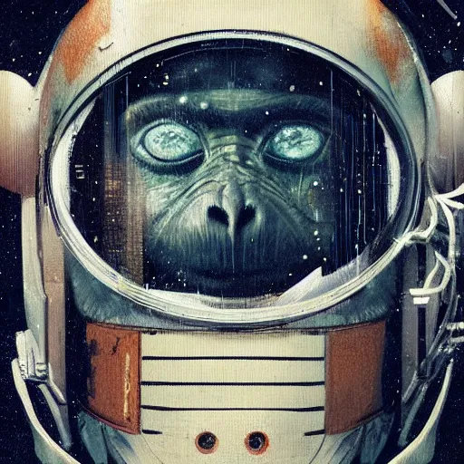 Prompt: Monkey Astronaut profile picture by Greg Rutkowski and Fujita, Goro and Kunkle, Brad, asymmetrical, Organic Painting , glitch, Matte Painting, geometric shapes, hard edges, street art, trending on the artstation, realistic, graffity:2 by Sachin Teng:4, blur: -5