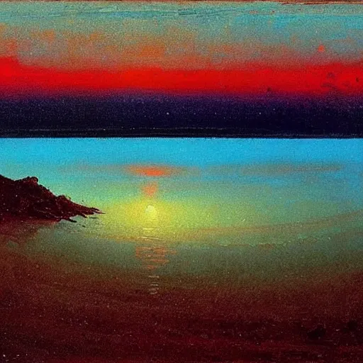 Image similar to eerie Dead Sea landscape, arkhip kuindzhi painting, twilight