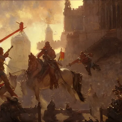 Image similar to uprising in the royal castle, events inside the castle, close up, painting by gaston bussiere, craig mullins, j. c. leyendecker, 4 k, 8 k, trending on artstation, artstationhd, artstationhq, highest detail