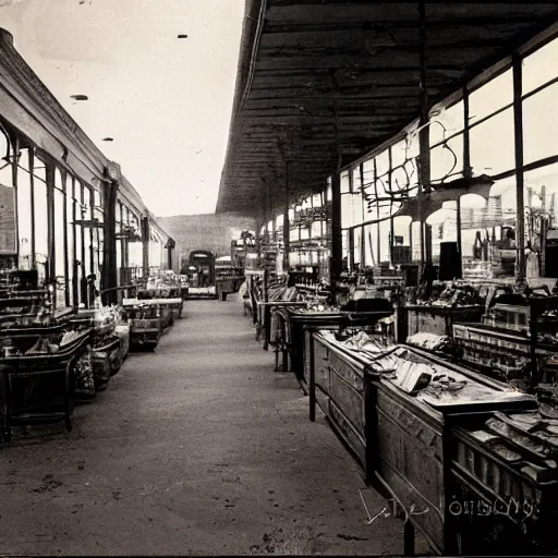 Prompt: great depression shops, photography, colorized