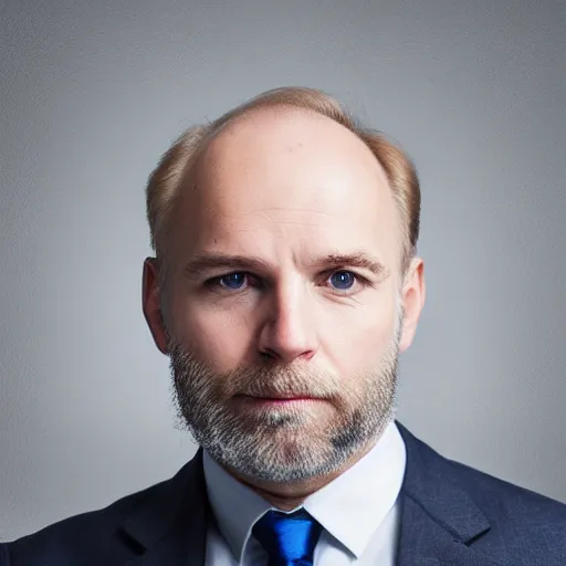 Image similar to Blue eyed blond balding middle aged man with stubble, corporate portait, headshot, profile