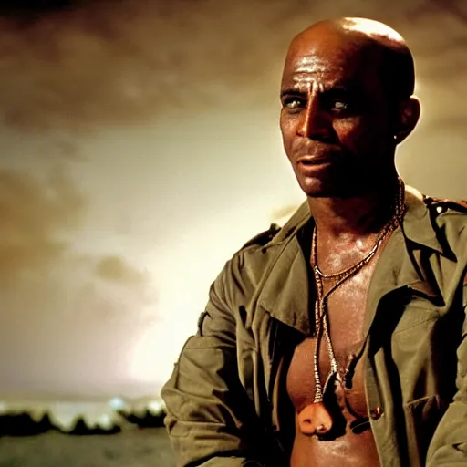 Prompt: donnovan patton as captain benjamin in apocalypse now, 8k resolution, full HD, cinematic lighting, award winning, anatomically correct