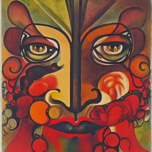 Image similar to floral face portrait by leonetto cappiello and wojciech siudmak and ernst fuchs, anni albers, oil on canvas