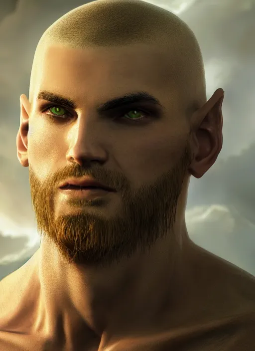 Prompt: buzzcut hair stubble male, aphelios draven, dndbeyond, bright, realistic, dnd character portrait, full body, art by ralph horsley, dnd, rpg, lotr game design fanart by concept art, behance hd, artstation, deviantart, global illumination radiating a glowing aura global illumination ray tracing hdr render in unreal engine 5